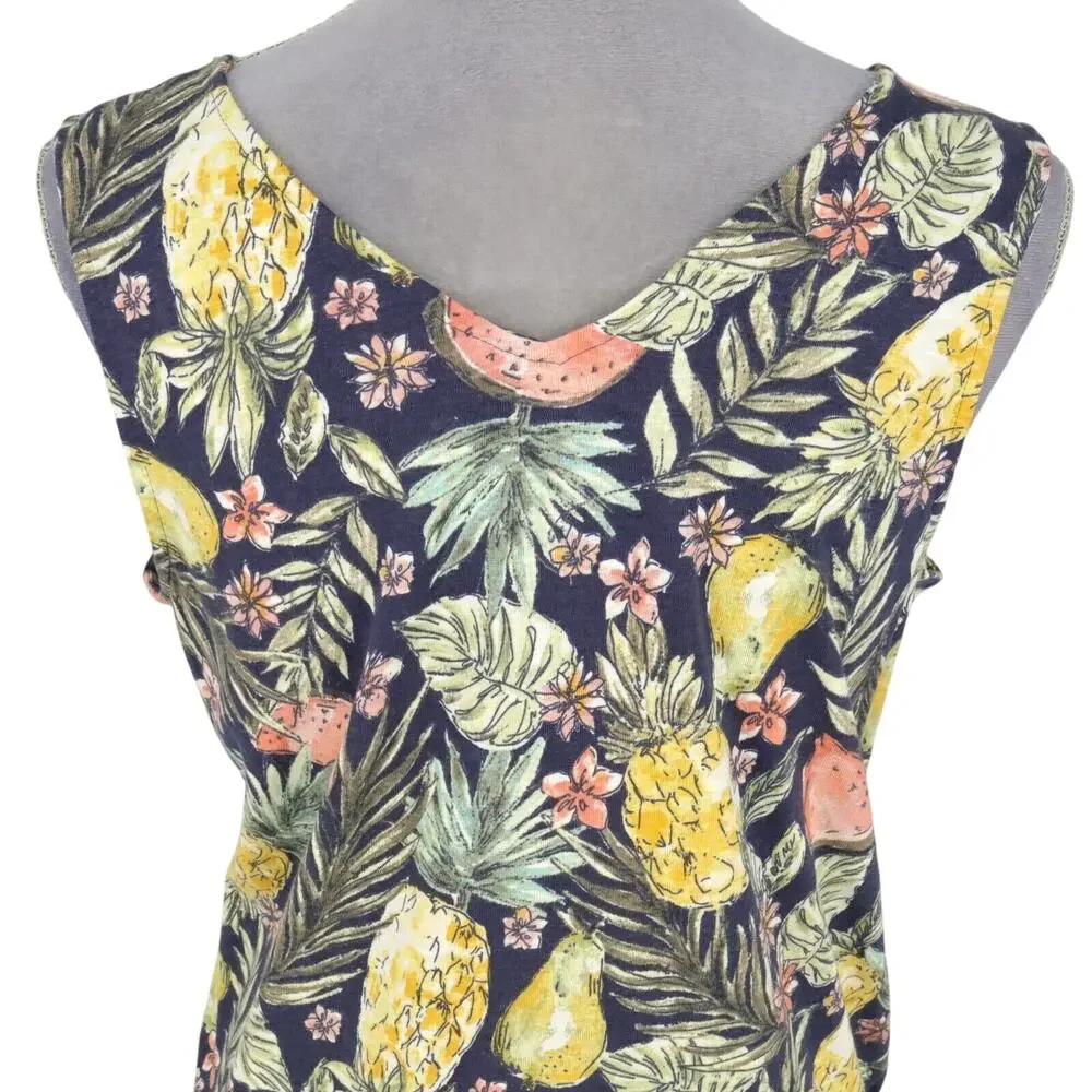 J Jill Dress Womens Small Green Pink Floral Stretch Knit Flounced Hem Pullover